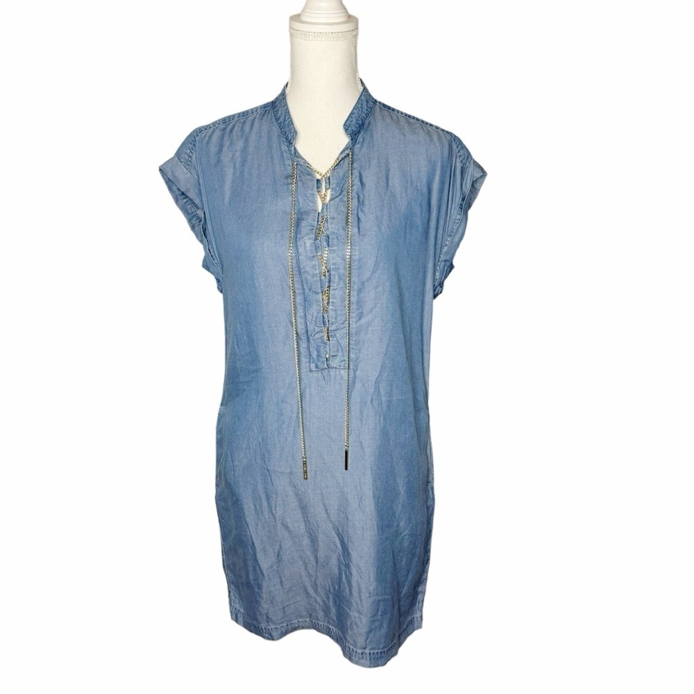 MICHAEL Michael Kors Chain Lace Up Detail Chambray Dress XS